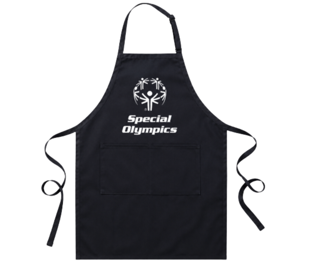 Black volunteer apron featuring the white Special Olympics logo and wordmark, created by Feury Image Group to support Wakefern Food Corp.'s Special Olympics community initiative.