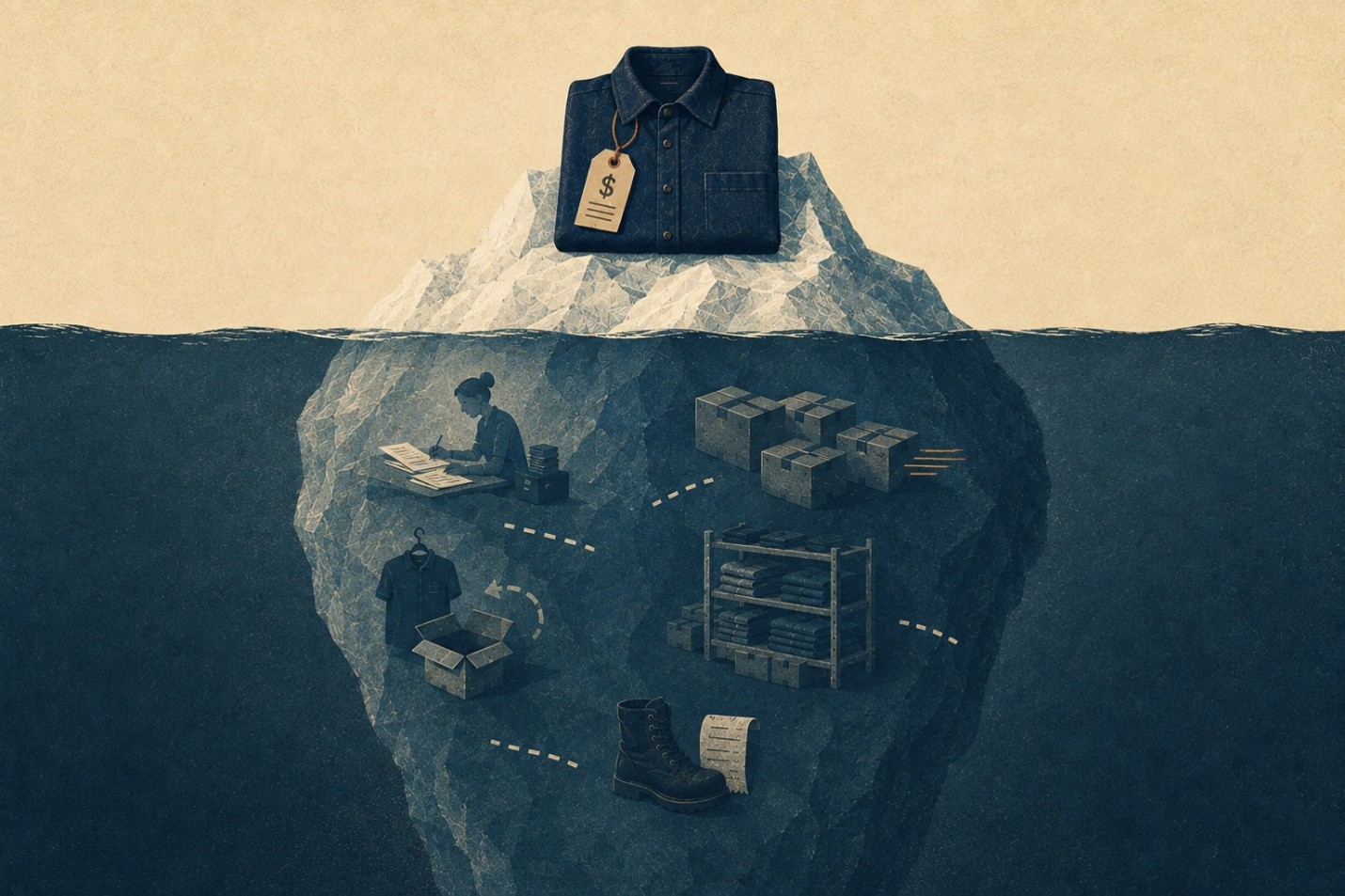 Uniform cost iceberg illustrating expenses hidden below the purchase price