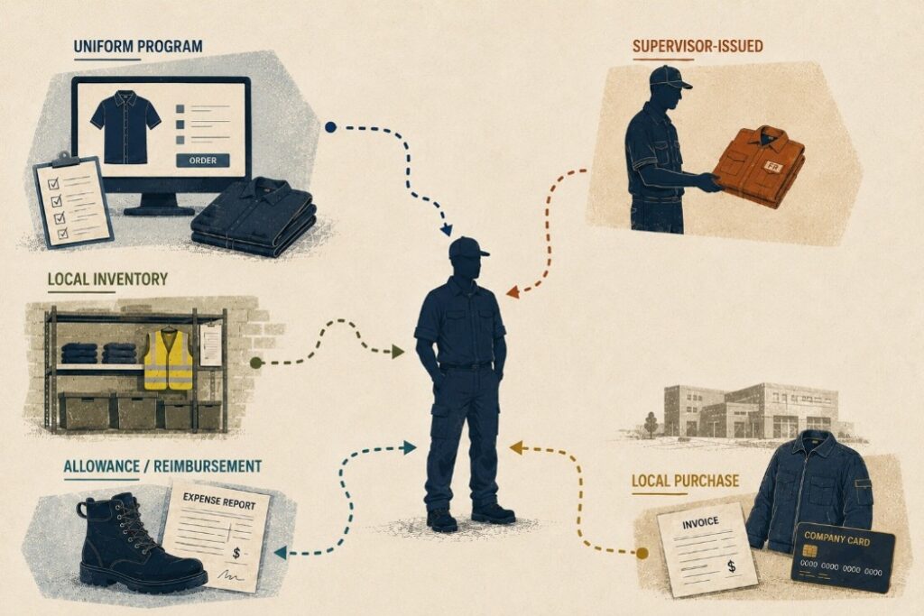 Employee receiving workwear through five separate uniform purchasing processes
