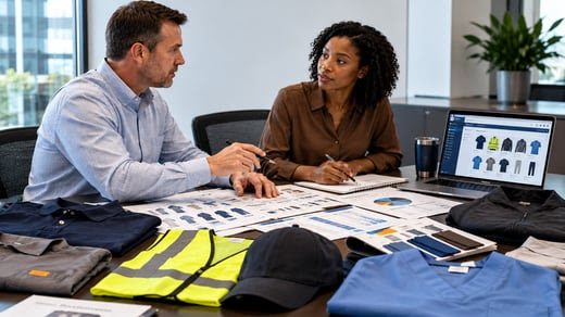 Two people reviewing plans together